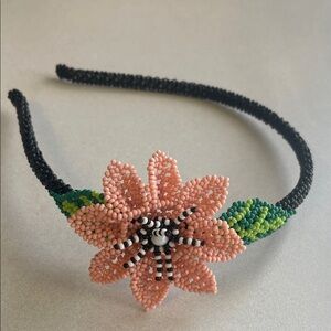 Handcrafted Peach Beaded Flower Headband - Women Accessories